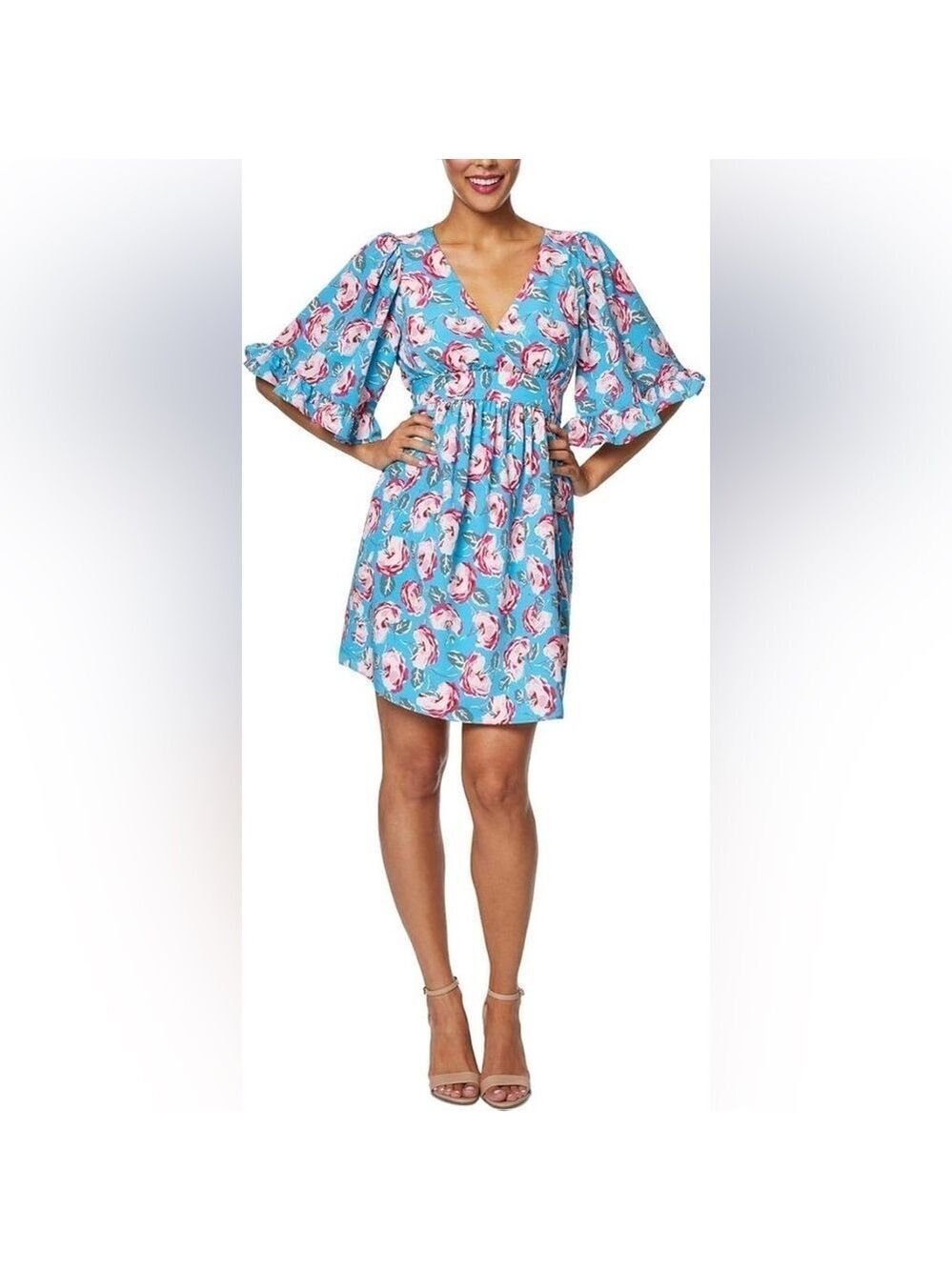 Betsey Johnson Women’s Cuban Rose Floral
Mini Dress Blue Pink
Size 10